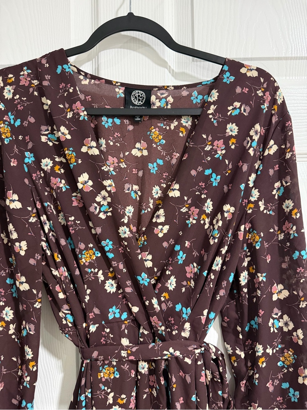 Bobeau Floral Wrap Dress in Deep Plum - Picture 4 of 7